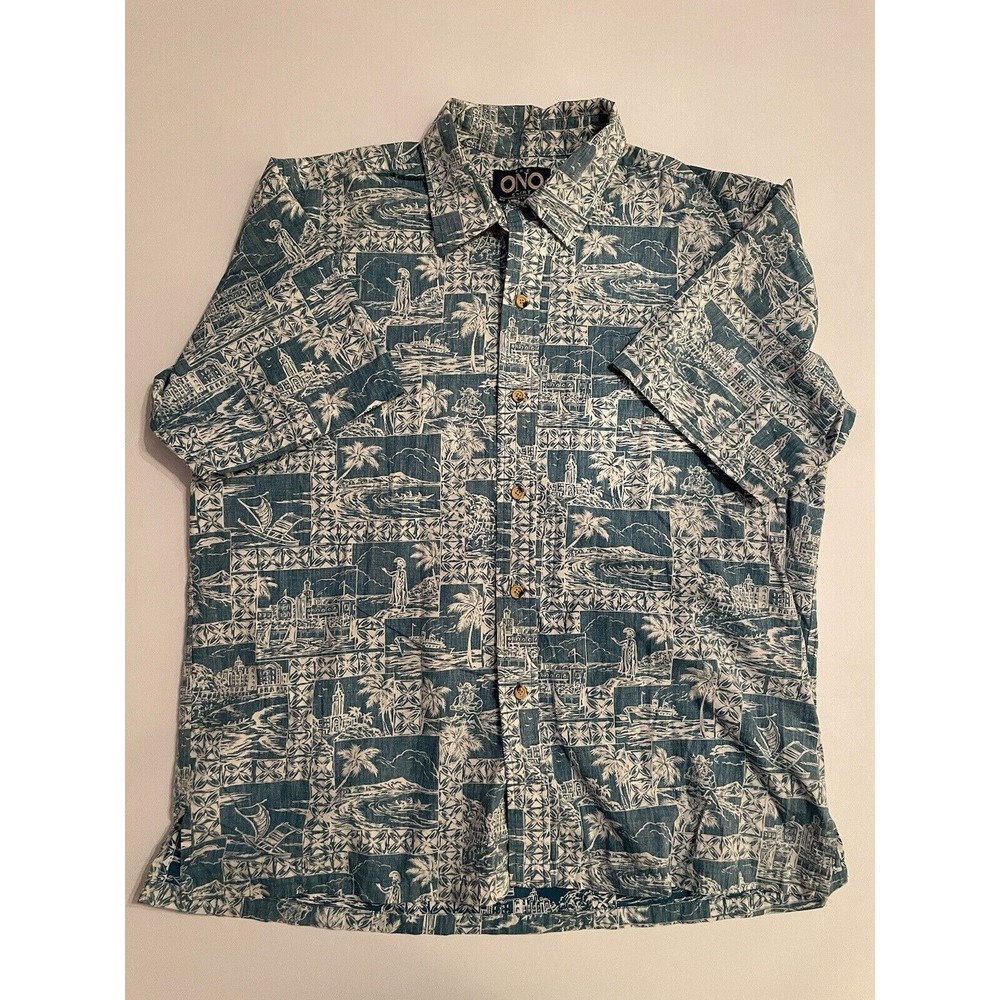 ONO Liberty House‎ Hawaiian Shirt Palm Tree Print Button Up Shirt XL